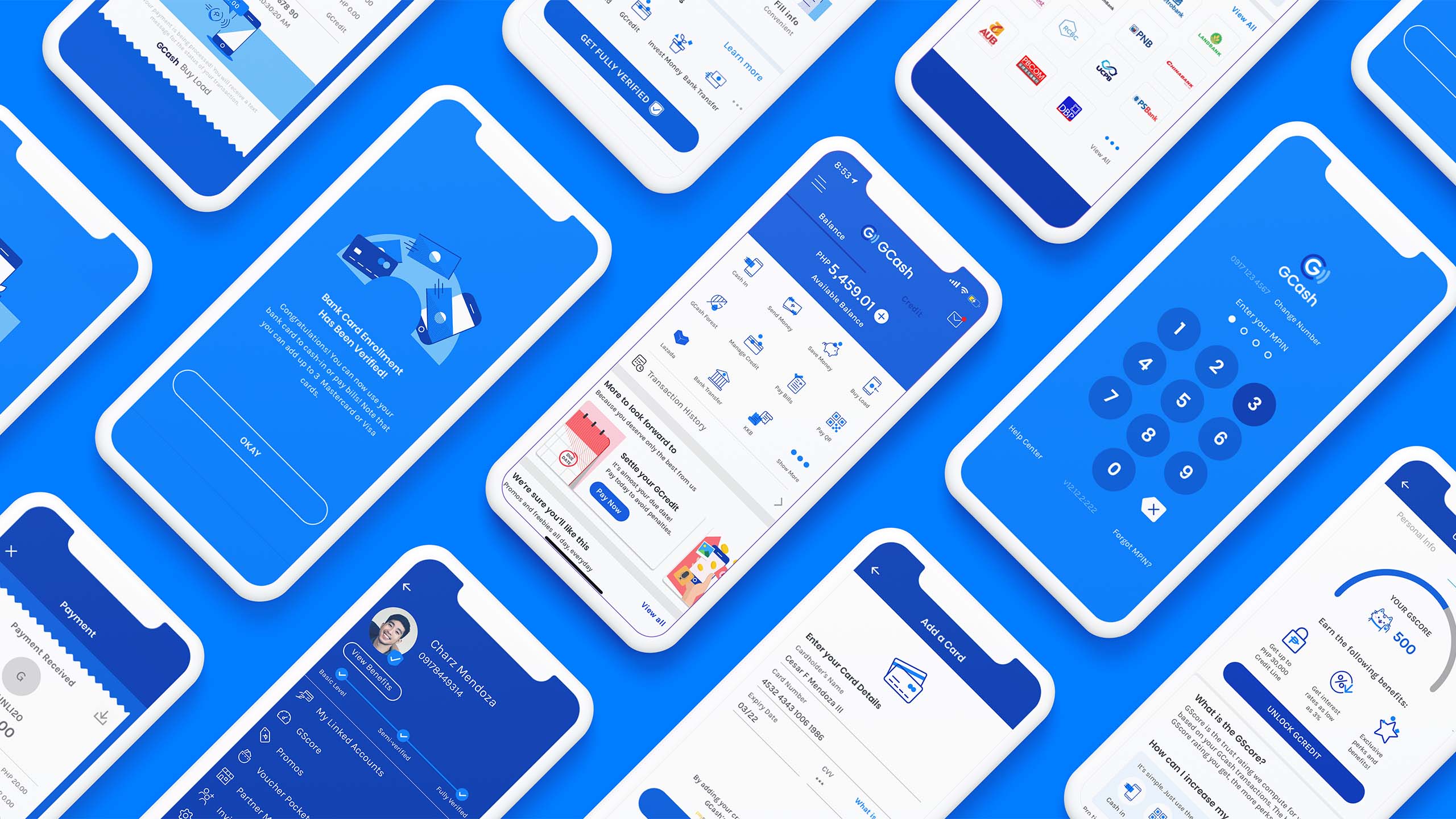 Flatlay of phones with UX design for telecommunications brand GCash