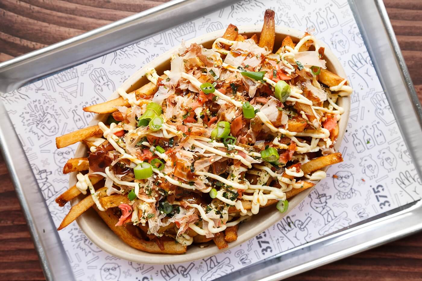 French fries and patterned placemat design for food and beverage brand 375 Chicken and Fries