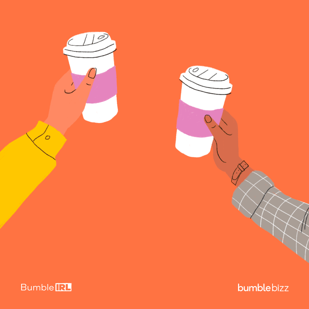 Animated illustration of coffee cups for dating app and campaign Bumble IRL