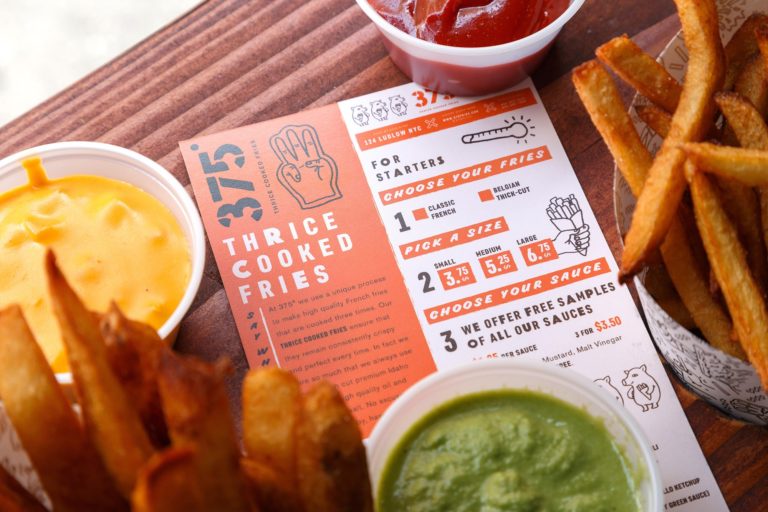 Menu layout and design for food and beverage brand 375 Chicken and Fries