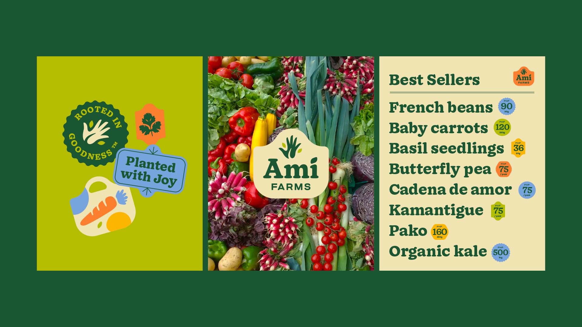 Fresh sticker designs and typesetting layout design for bidynamic farm and brand Ami Farms 