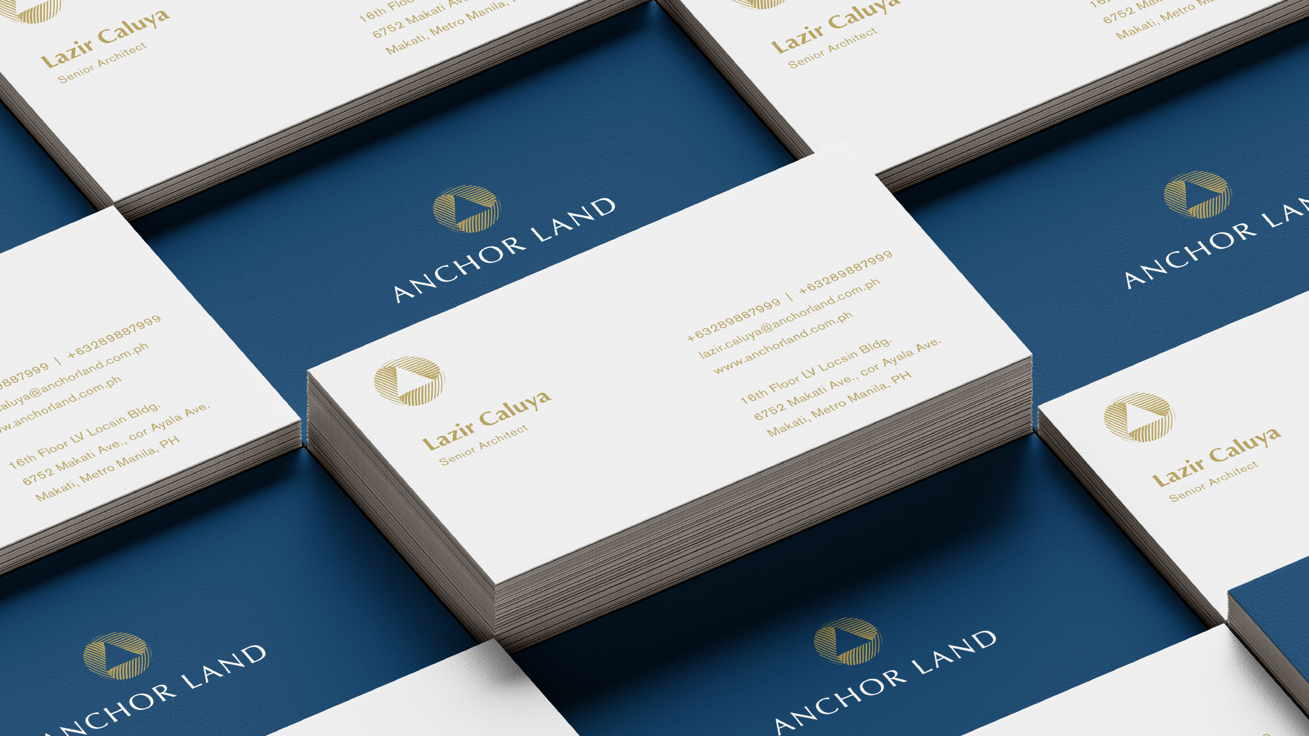 Minimal yet premium corporate business card design for property developer brand Anchor Land