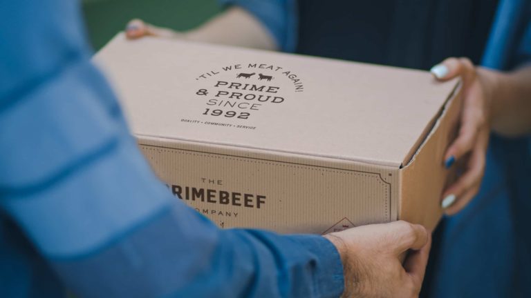 Box of meat delivered in a customized box designed for Filipino meat brand Primebeef