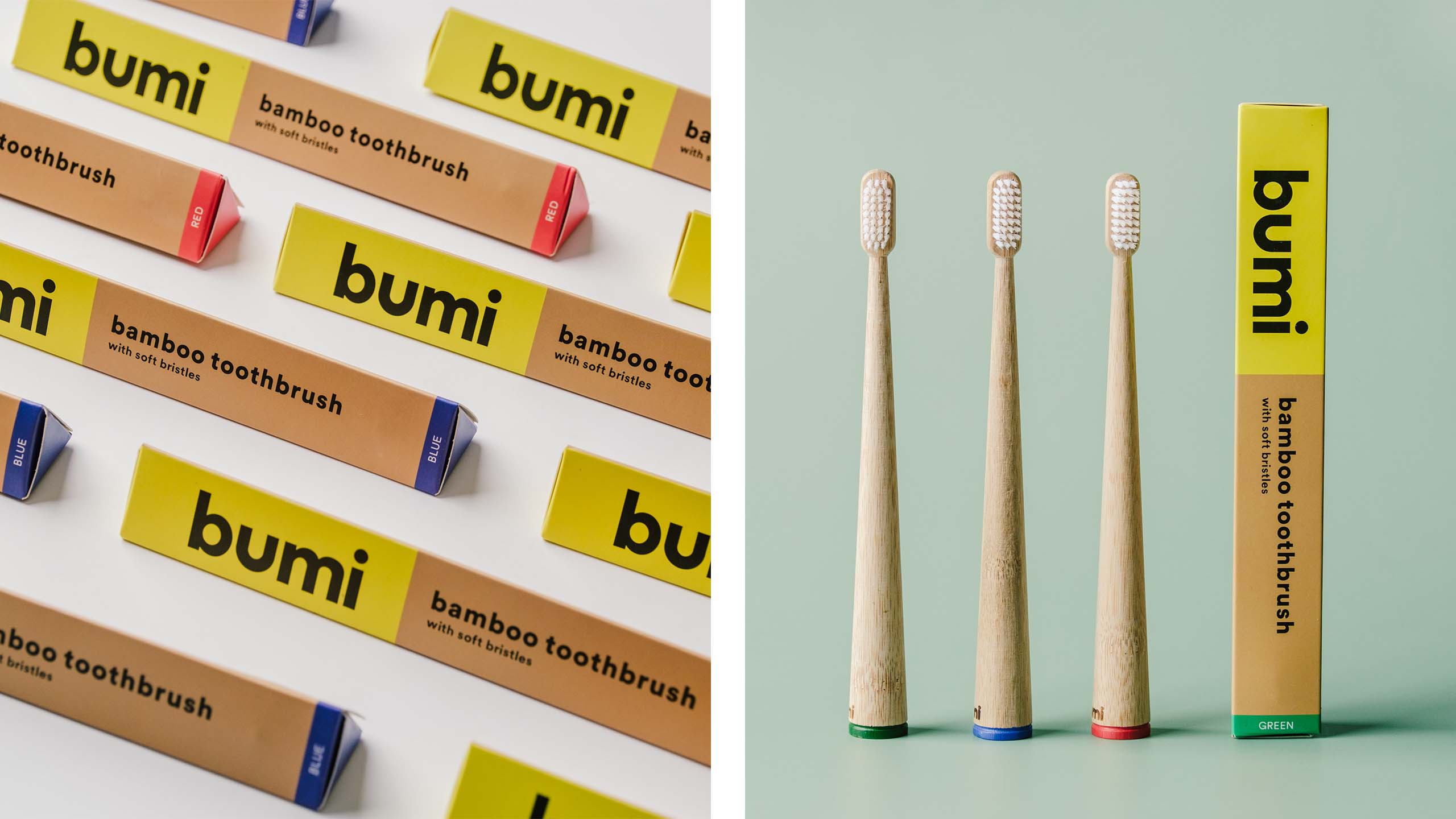 Packaging and product design for sustainable bamboo toothbrush brand Bumi