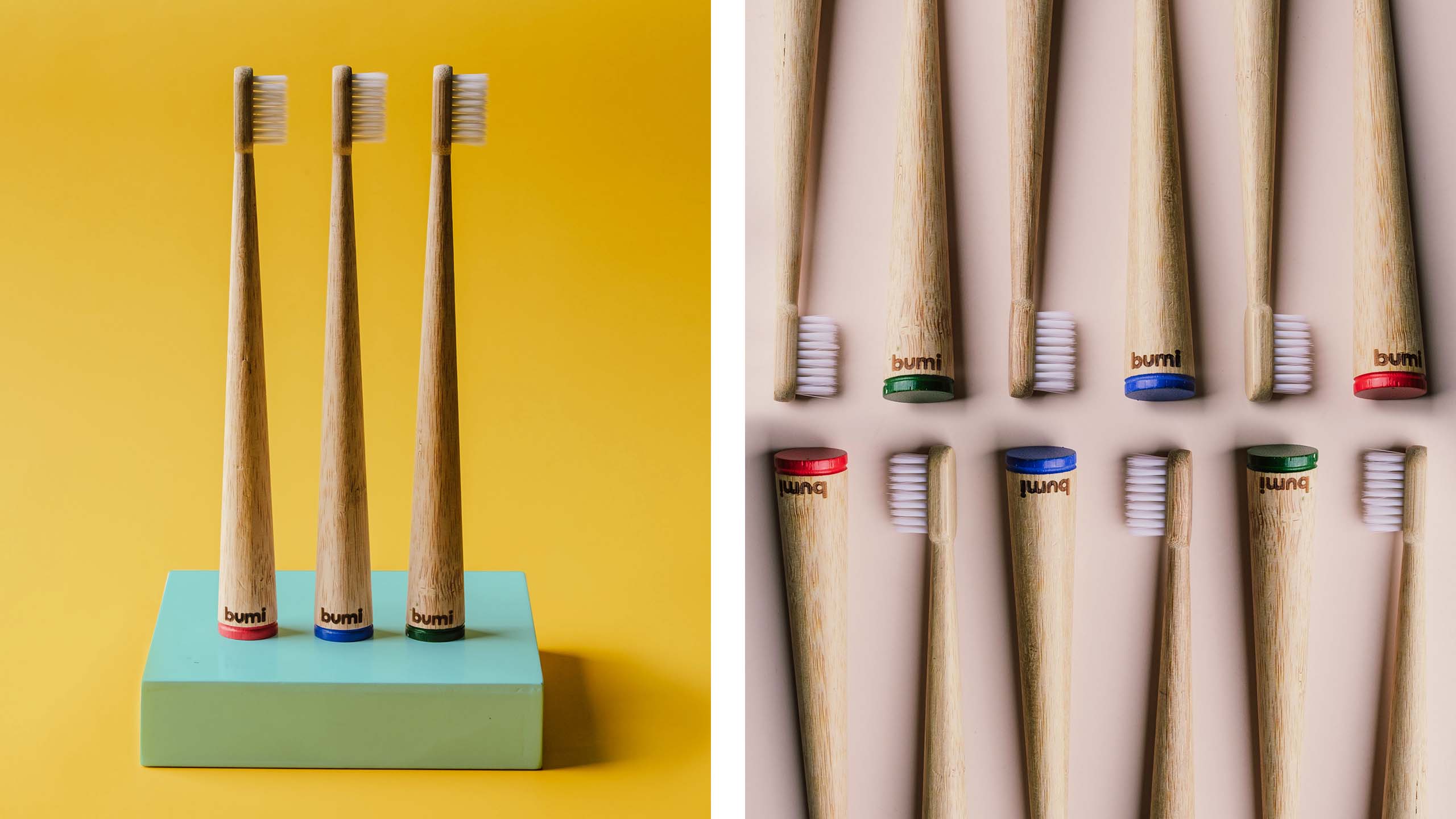Minimal and ergonomic product design for sustainable bamboo toothbrush brand Bumi
