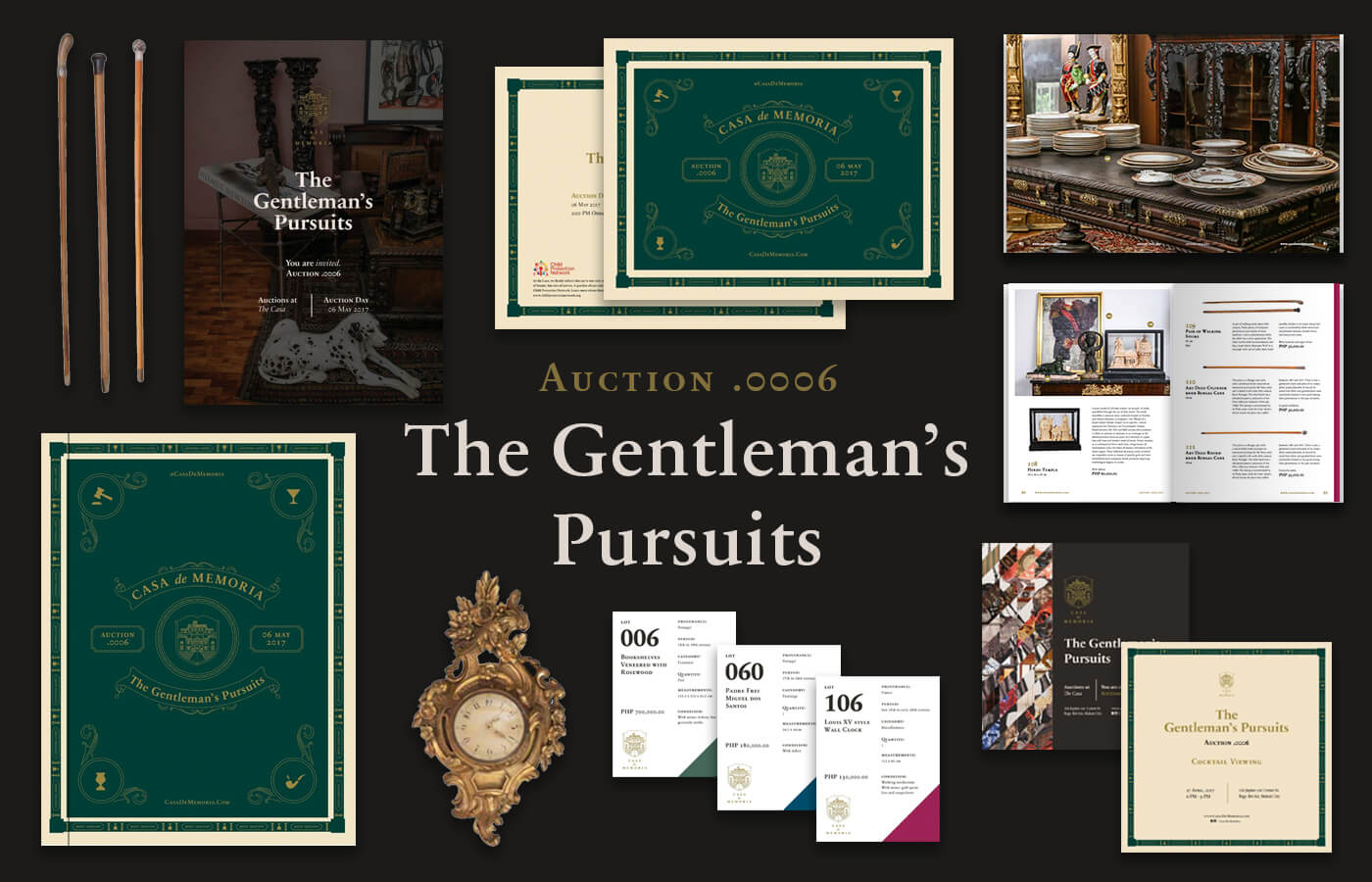 Campaign branding and collaterals designed for The Gentleman's Pursuits Auction for Casa de Memoria