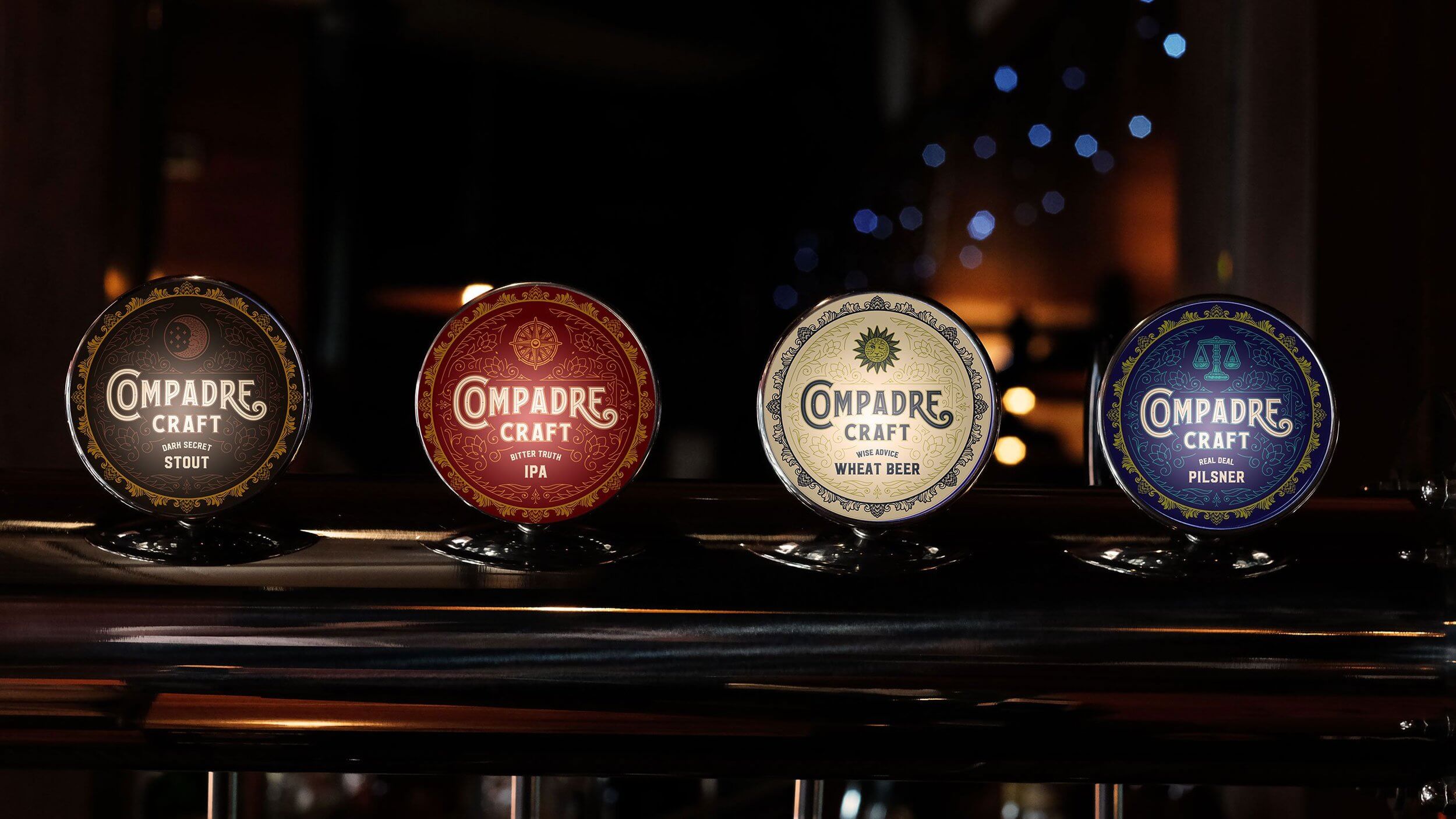Bar tap labels and designs for food and beverage brand Compadre Craft Beer