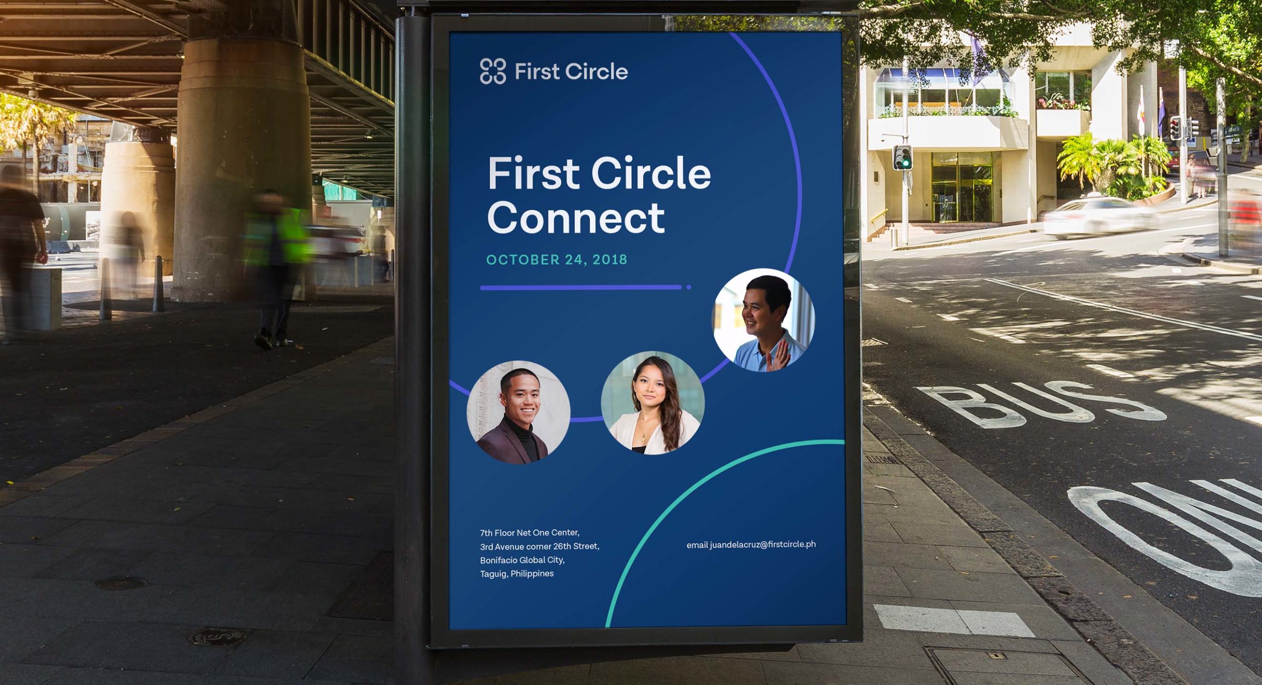 Event poster design for technology finance brand First Circle
