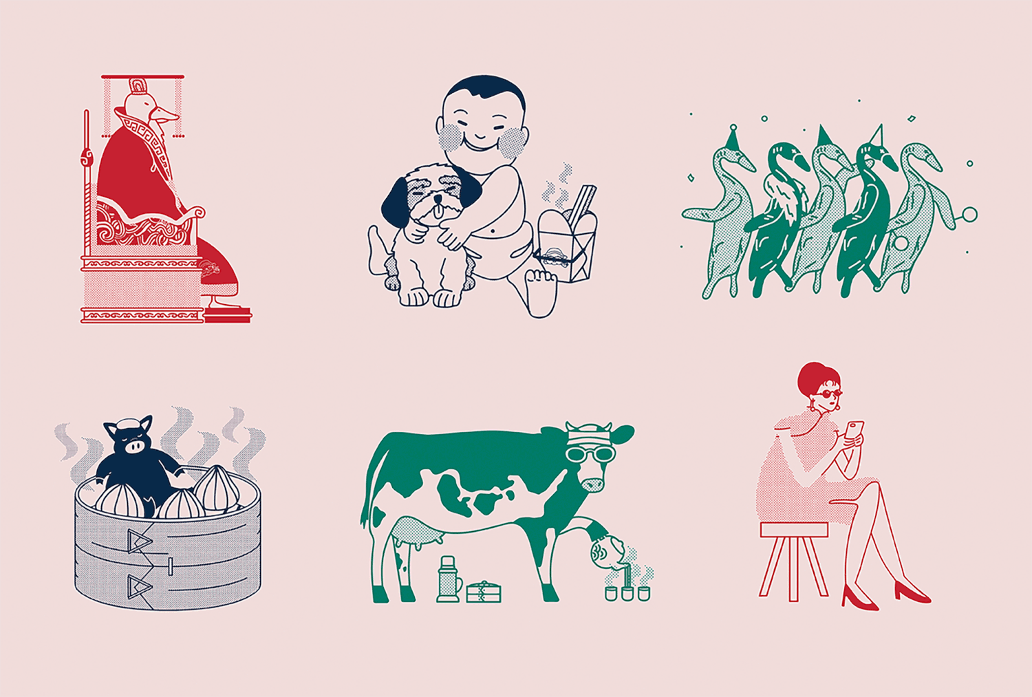 Animated halftone illustrations for food and beverage brand Hong Kong Little Kitchen