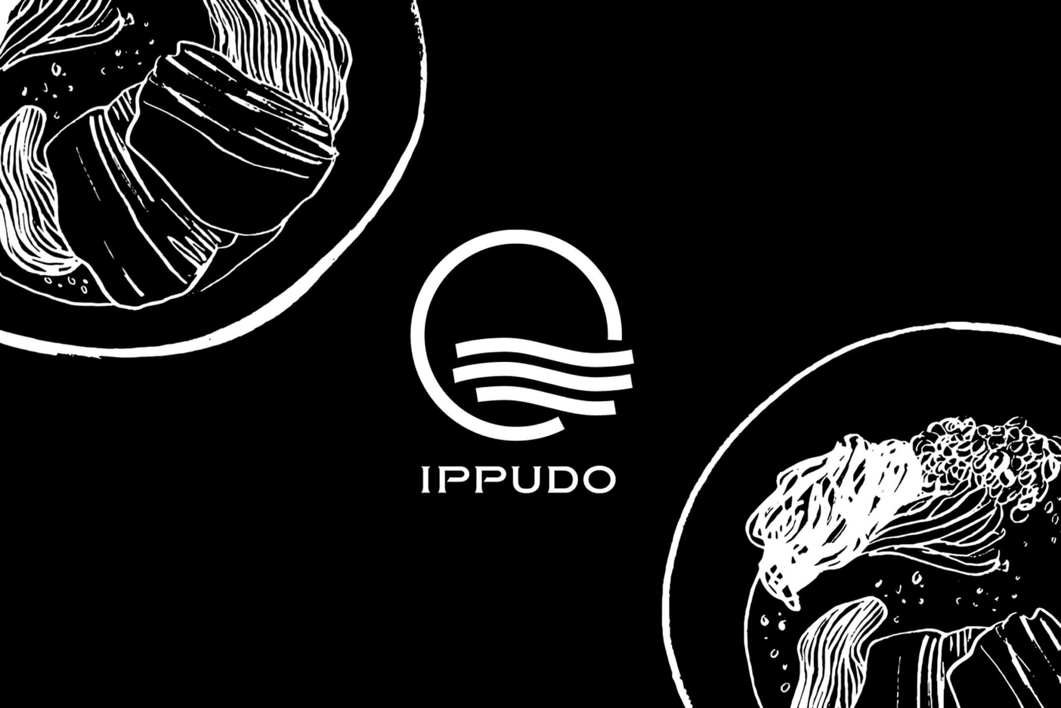 Logo design and detailed illustrations of bowls of ramen for Ippudo