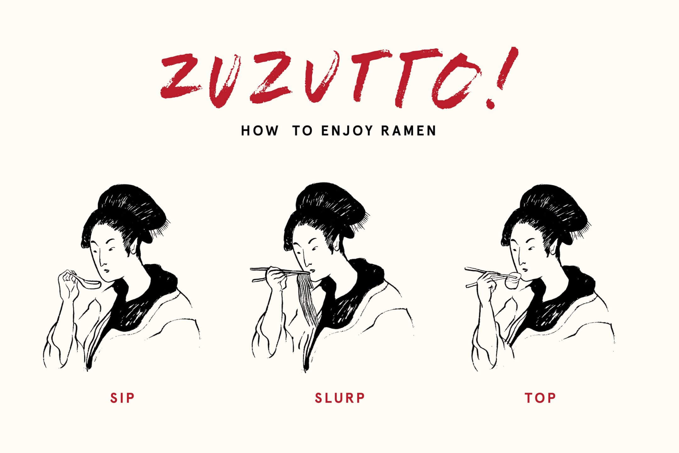 Detailed illustration on how to enjoy ramen designed for Ippudo