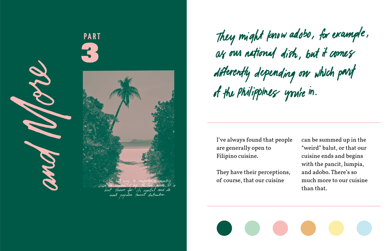 Tropical typography and color palette guidelines for travel guide book Manila Manila and More
