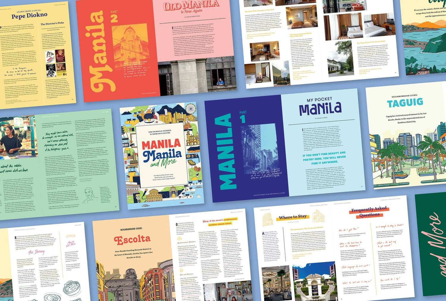 Print layout and design pages for travel guide book Manila Manila and More