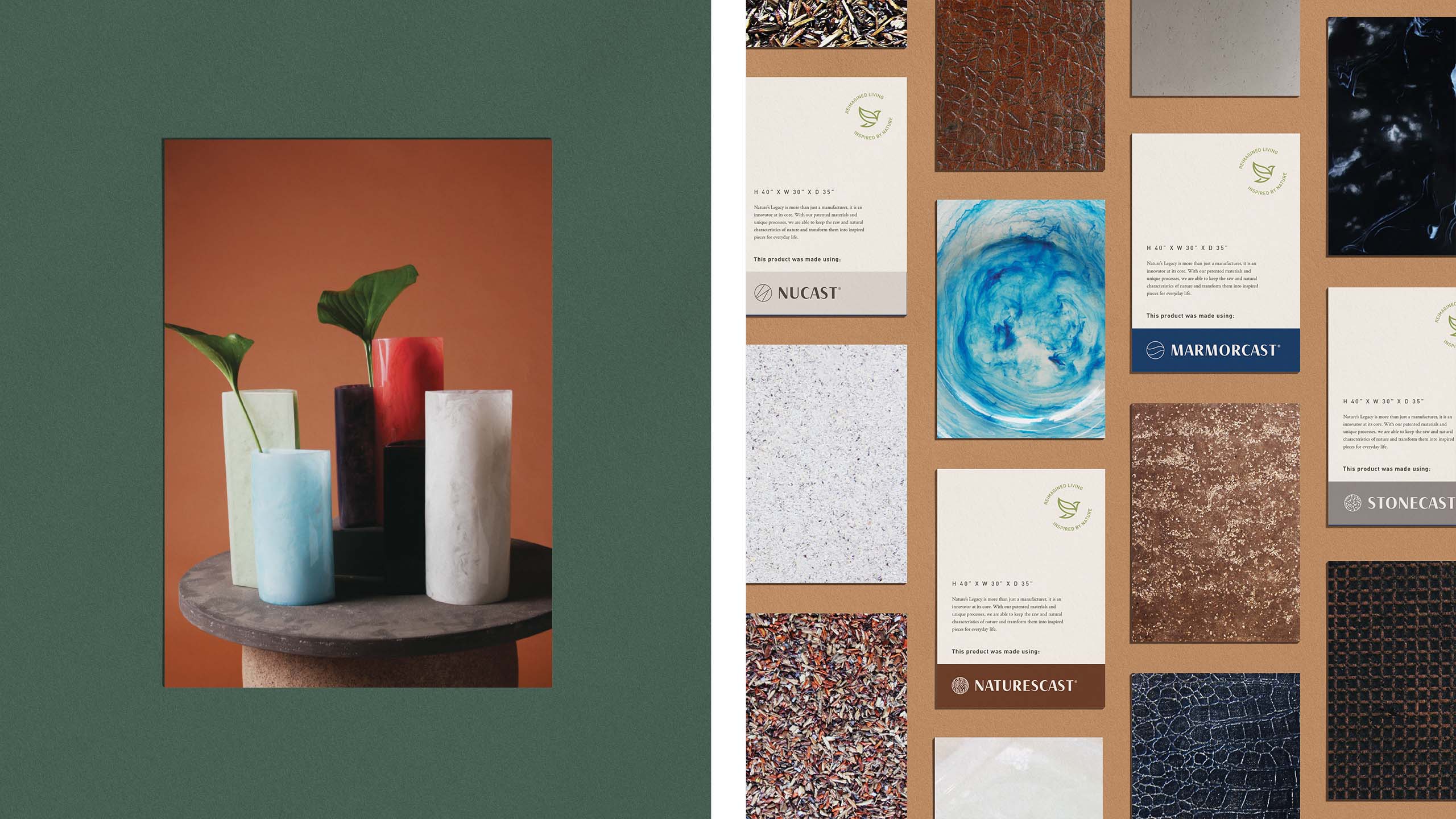 A postcard and product tag designs for home and furniture brand Nature's Legacy