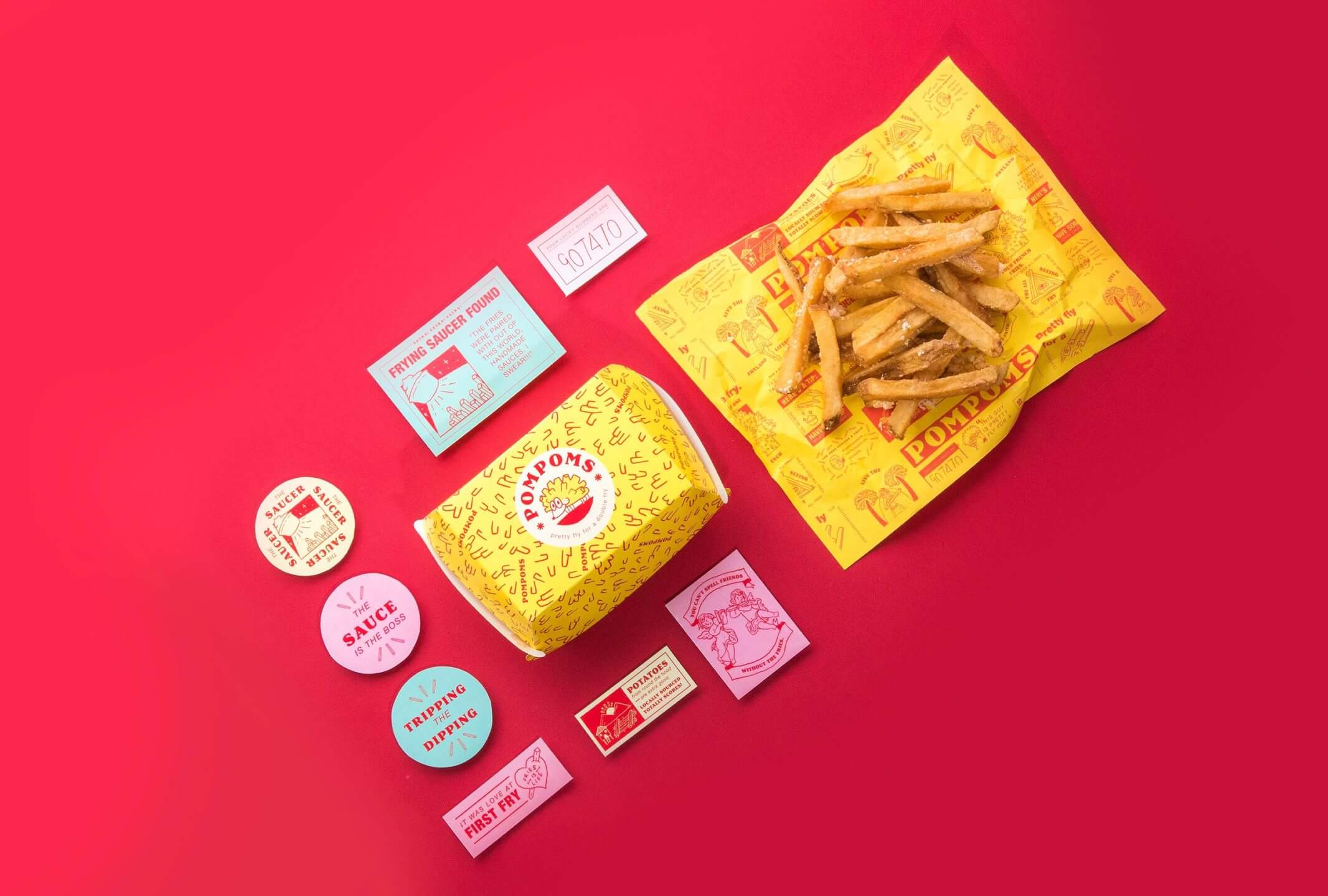 Fun quirky food packaging design for food and beverage brand Pompoms