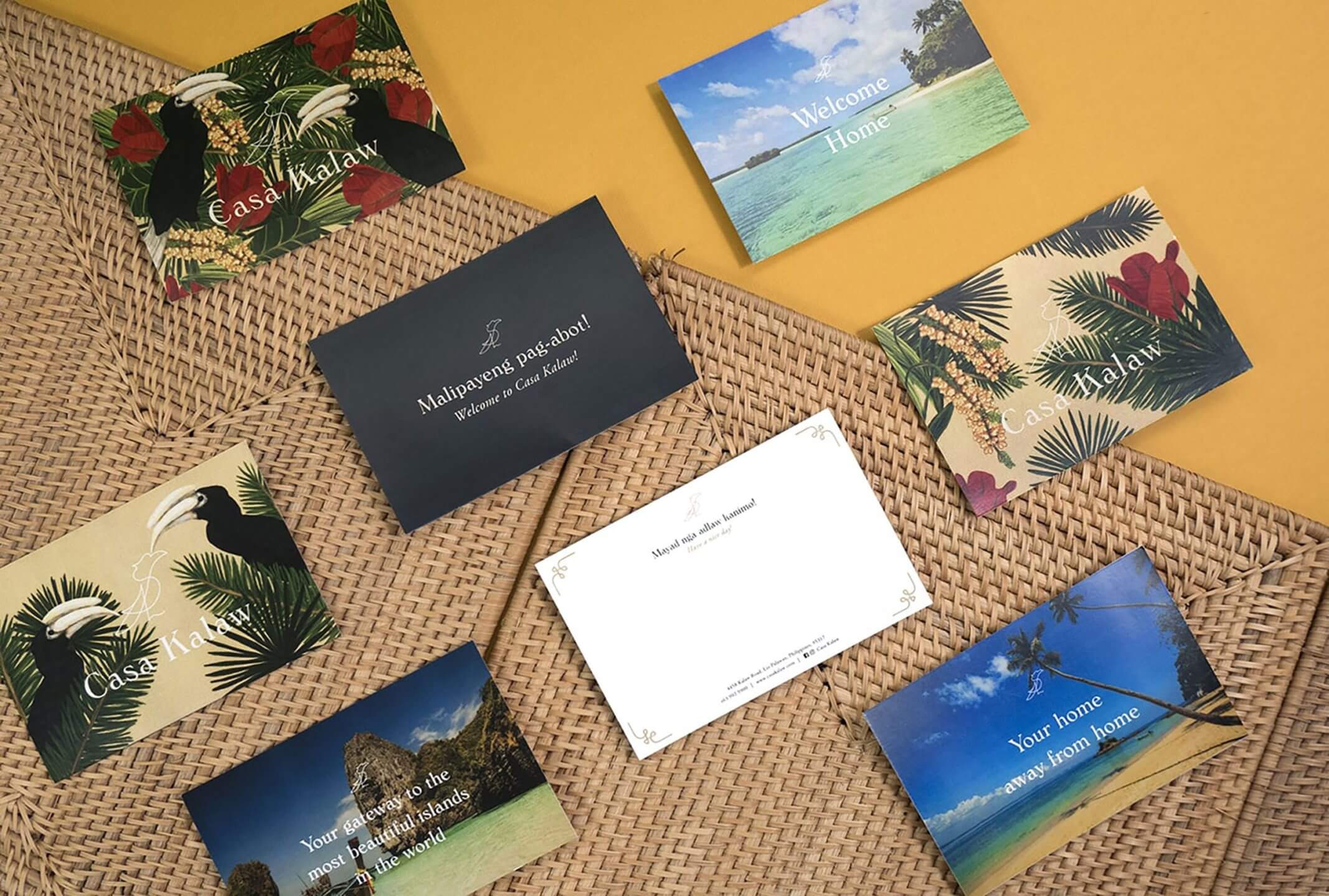 Detailed flora and fauna illustrations and postcard designs of El Nido B&B brand Casa Kalaw