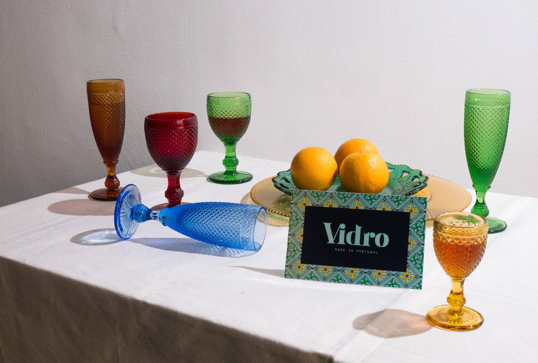 Lifestyle product photography with natural light for Portuguese glassware brand Vidro