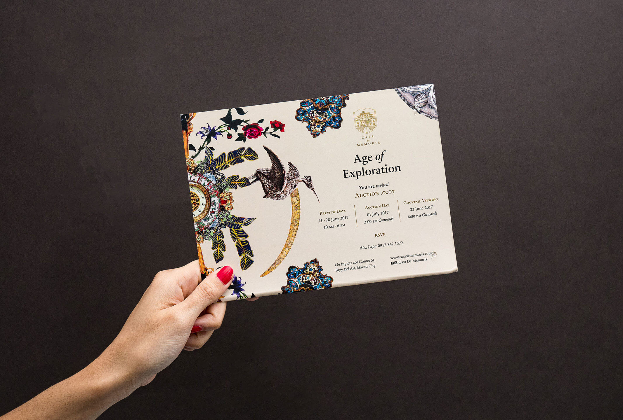 An invitation with a kaleidoscope design for auction house brand Casa de Memoria