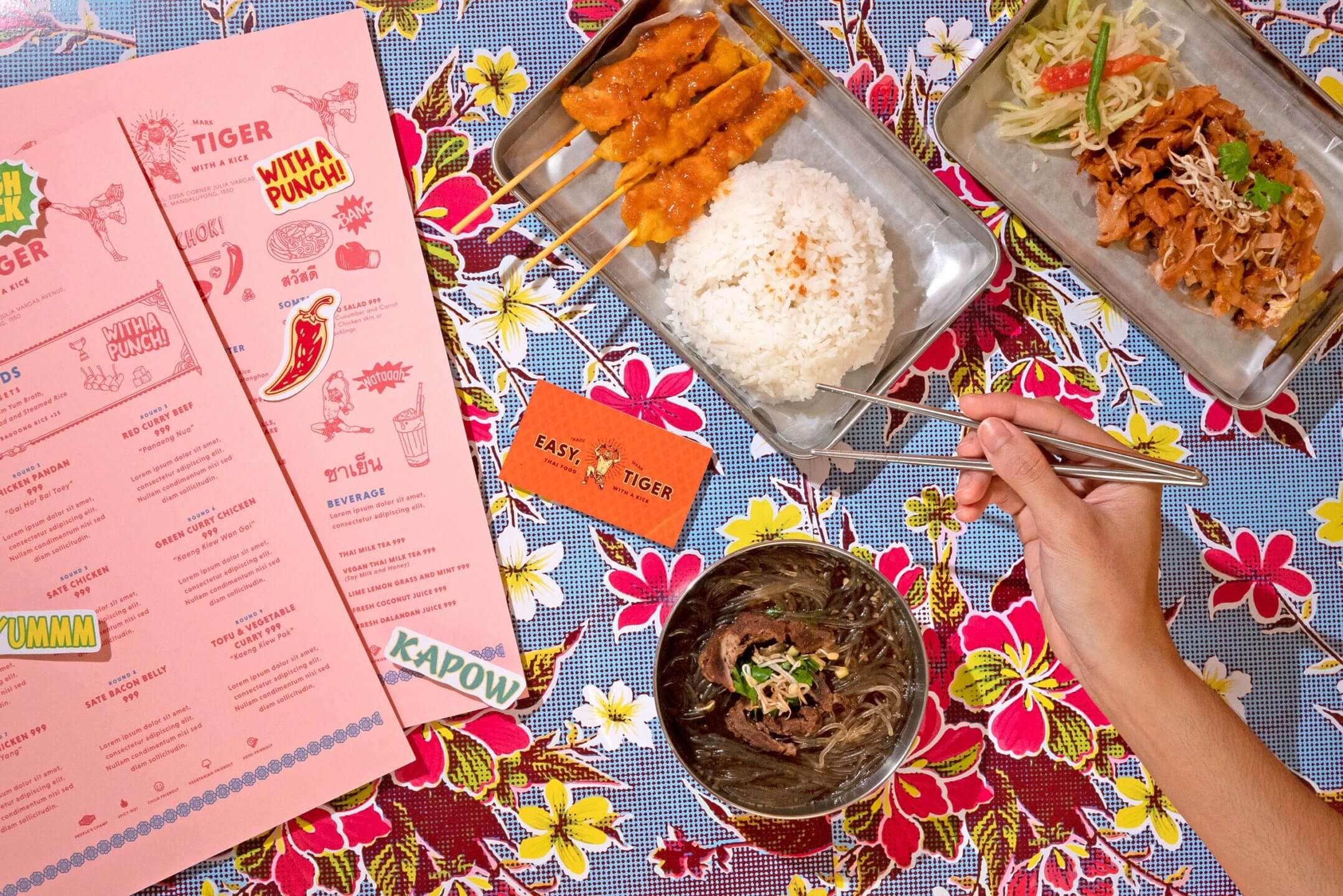 Lifestyle photography of food and the menu design for Thai food and beverage brand Easy Tiger