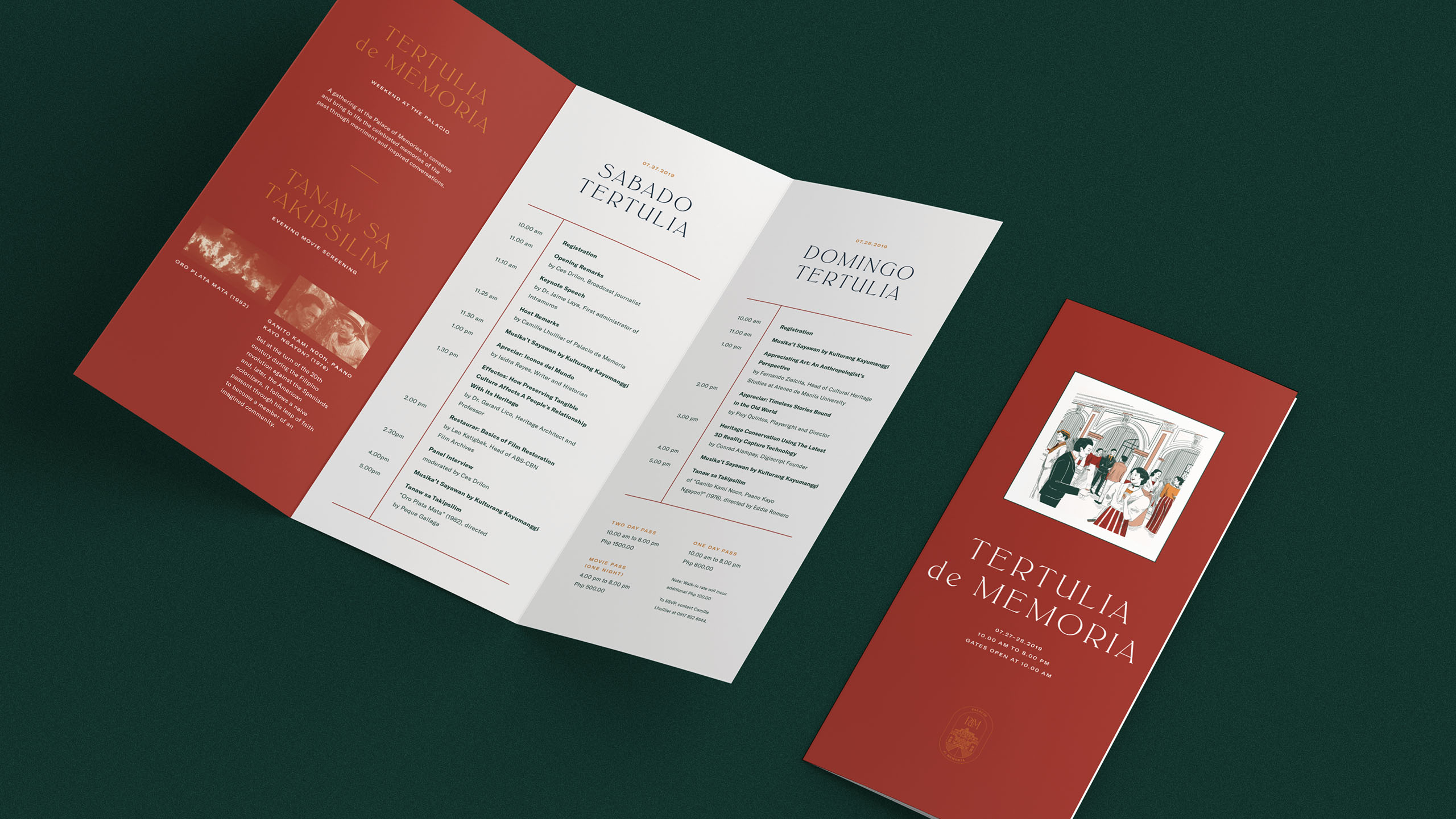 Branded event brochure design and layout for culture and events venue Palacio de Memoria