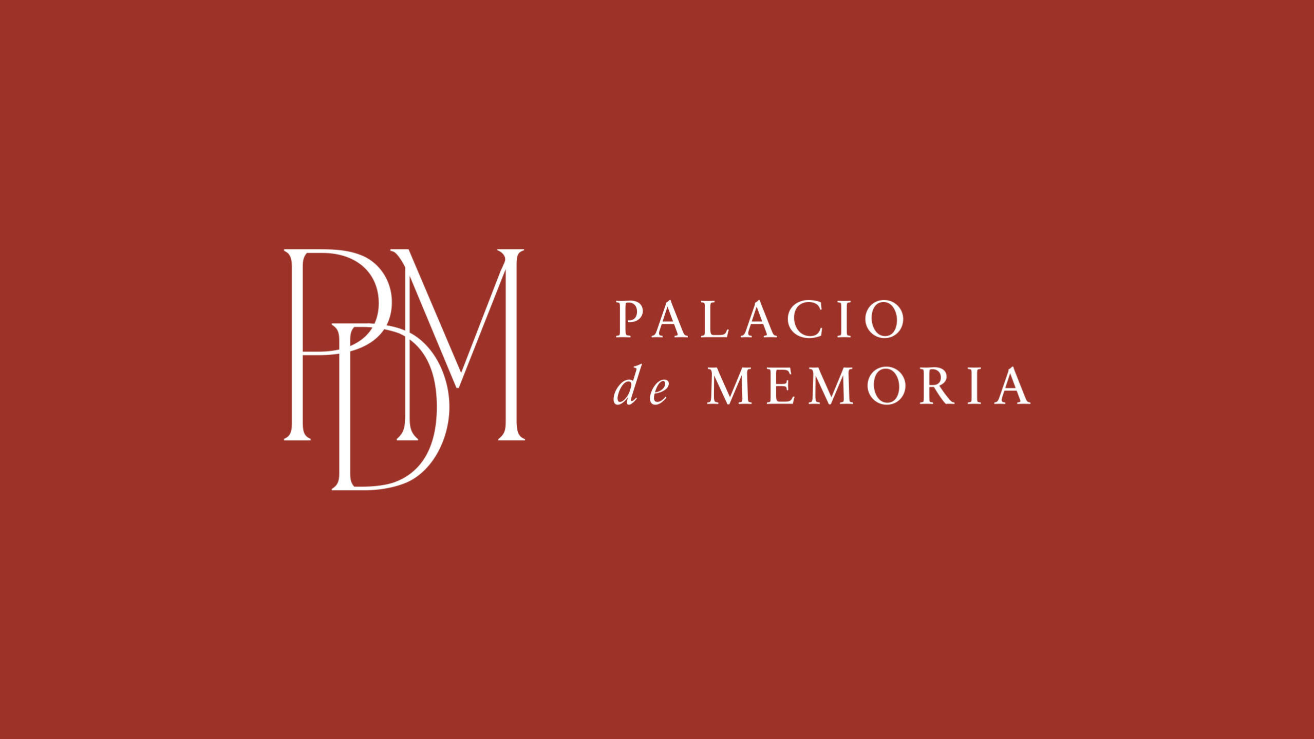 Red and white logo type designed for for culture and events venue Palacio de Memoria