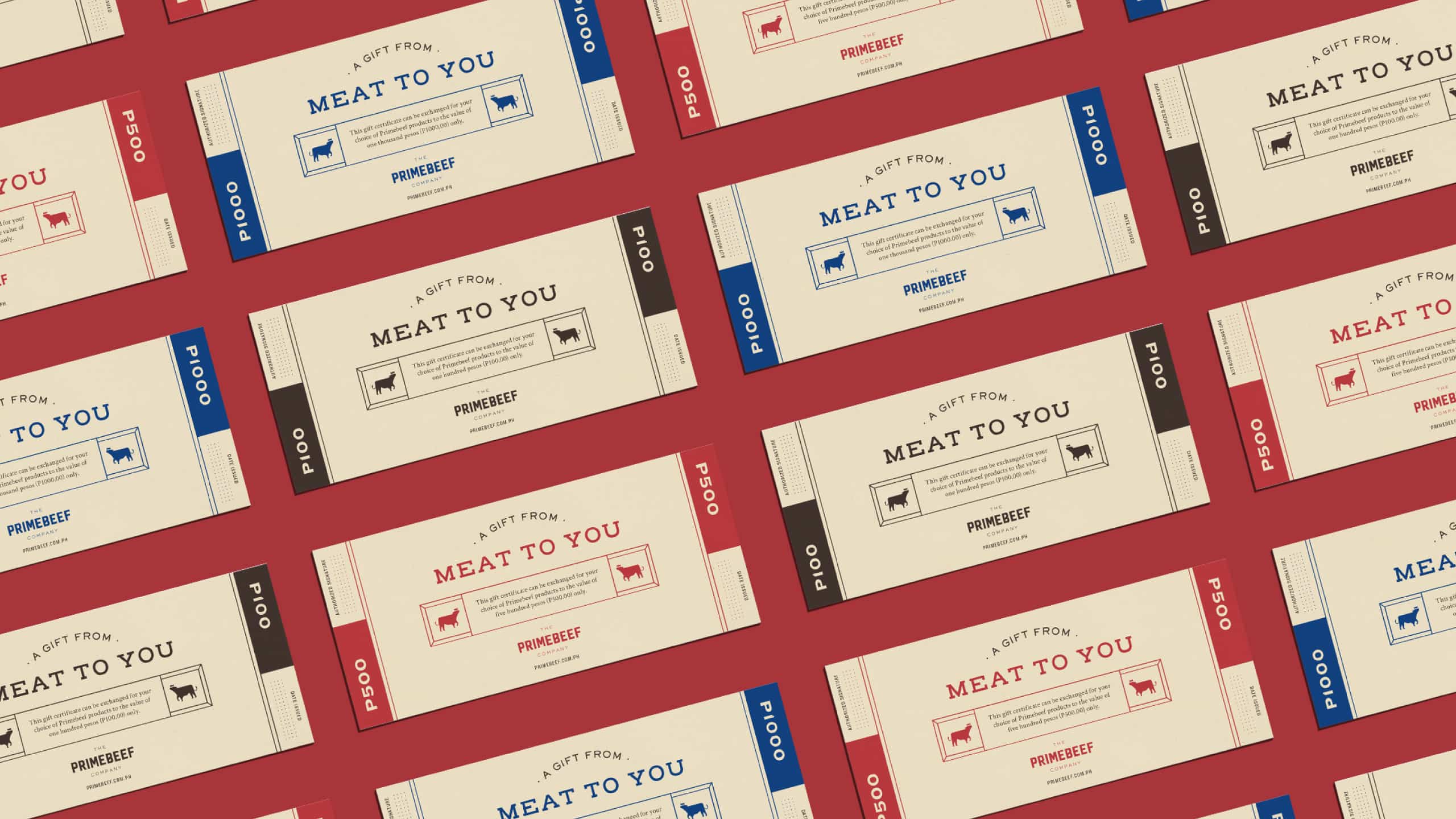 Gift cards or certificates designed for Filipino meat brand Primebeef