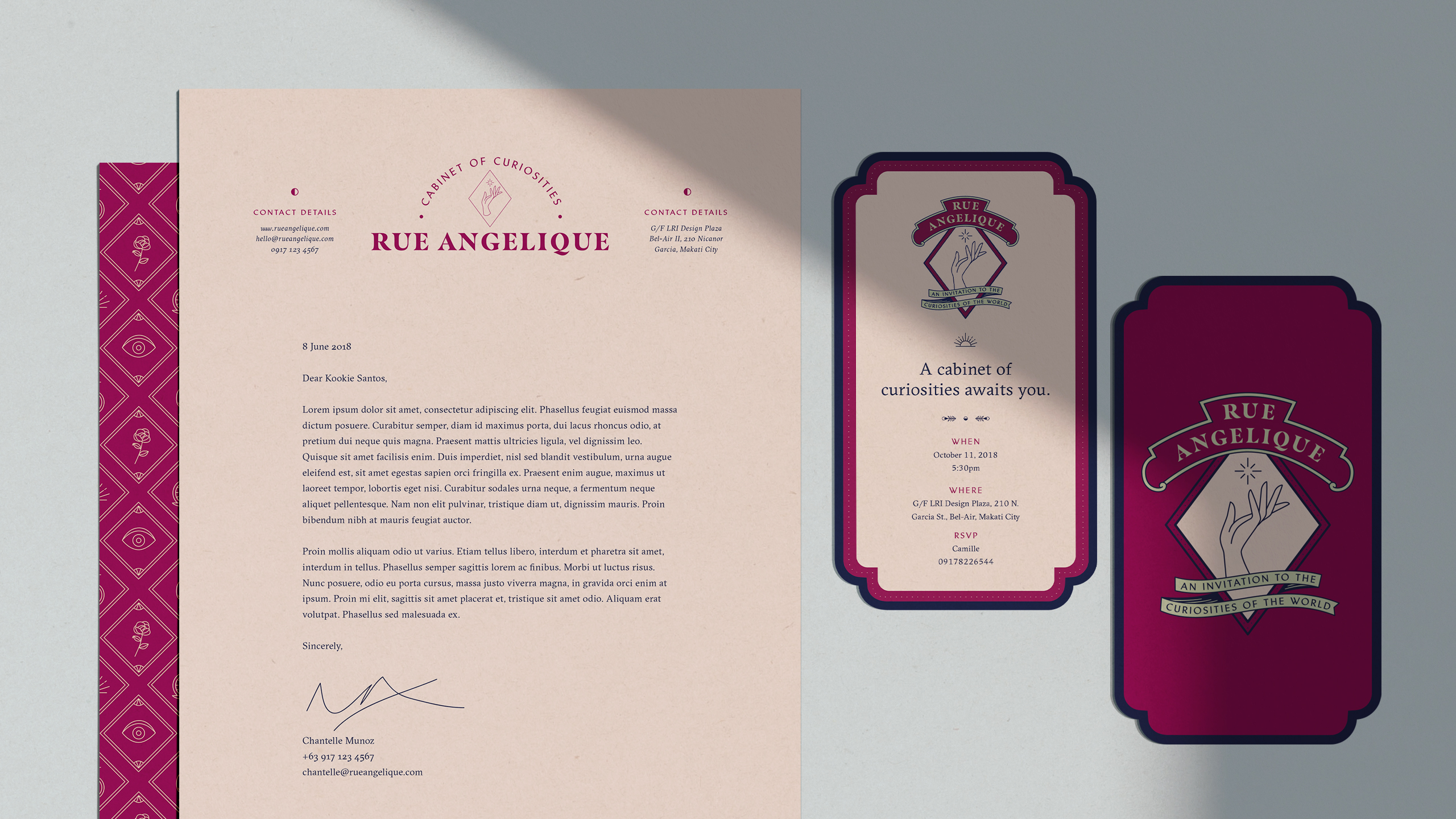 Business cards and branded stationary for antiques store Rue Angelique
