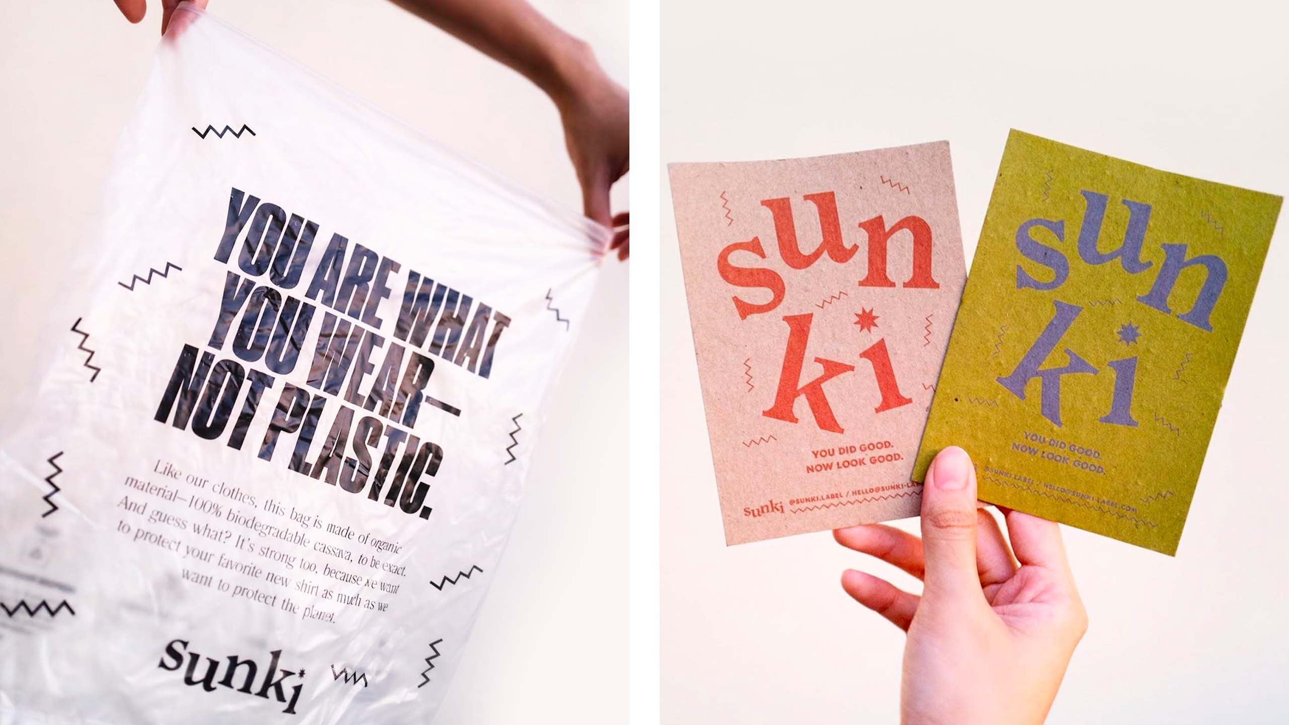 Sustainable packaging and product tags designed for sustainable retail brand Sunki