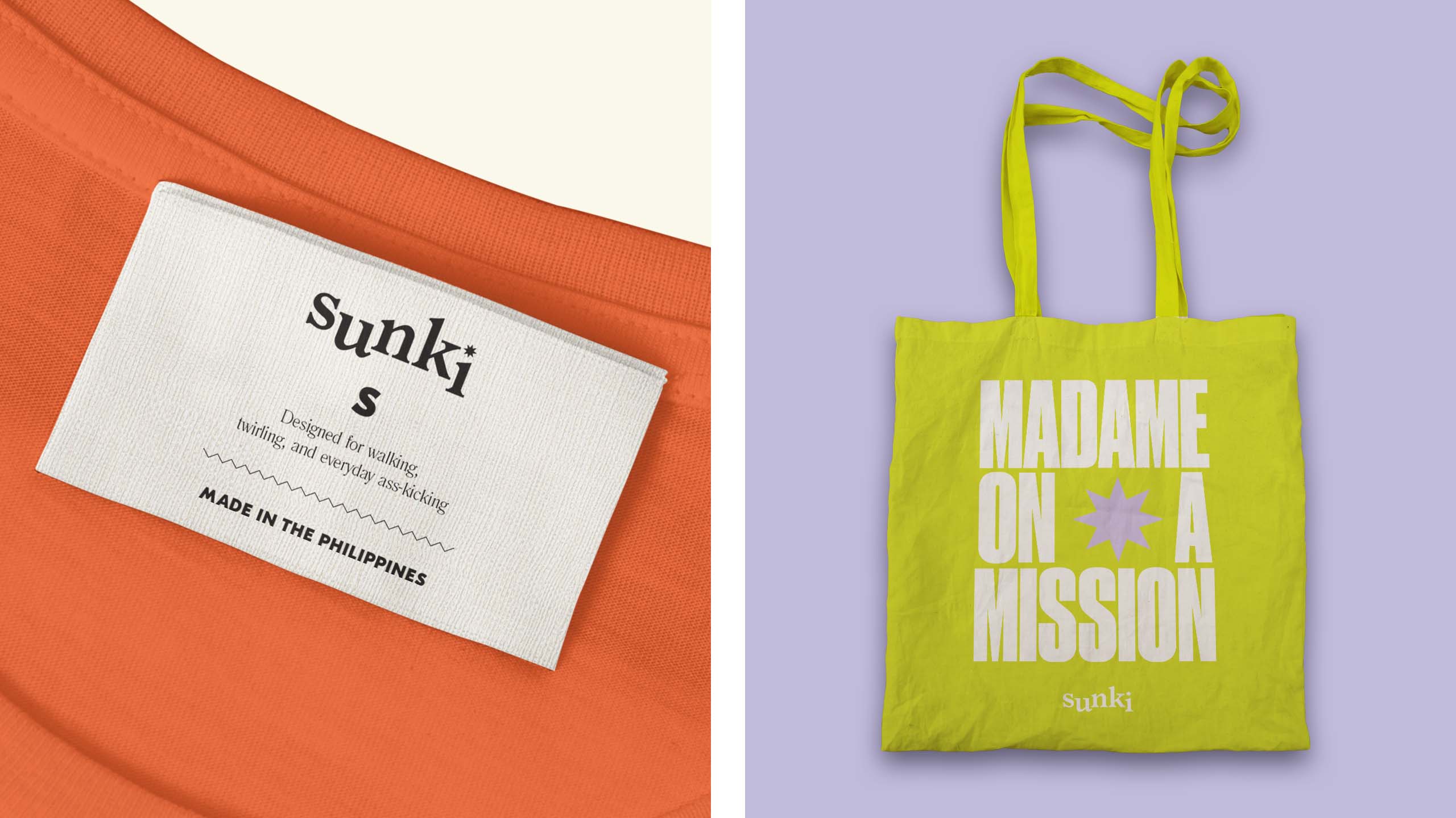 Witty clothes label and tote bag design for sustainable retail brand Sunki