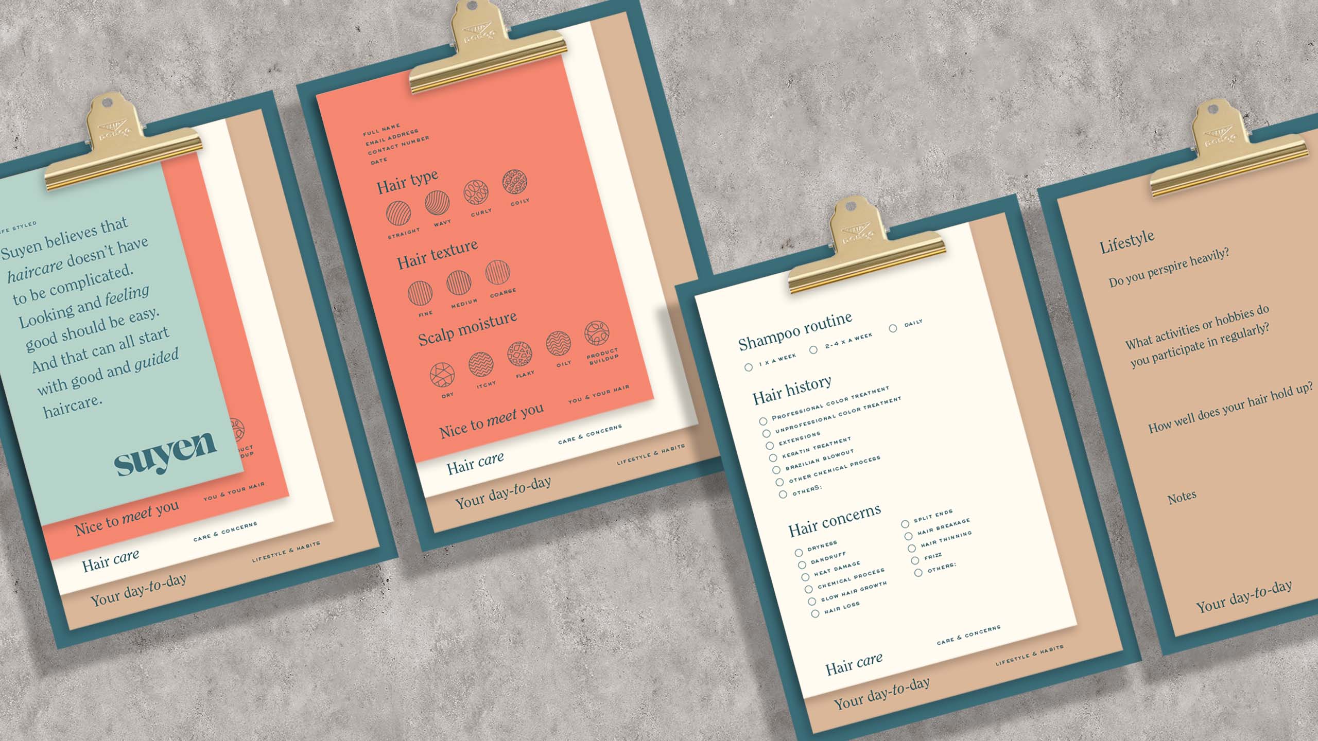 Branding applied on menu and consultation sheets for hairstylist and brand Styled by Suyen