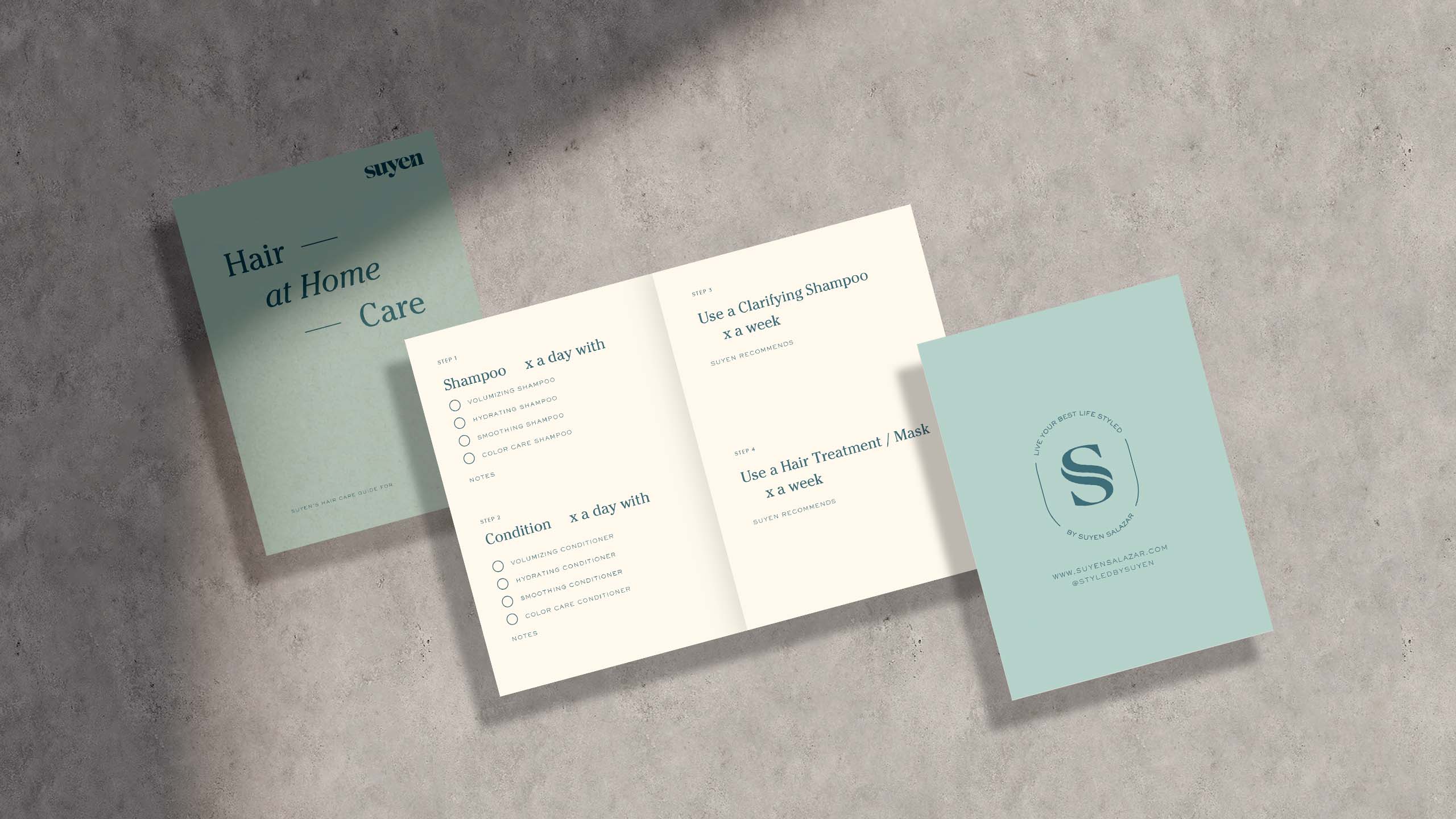 Branding applied on prescription sheets for hairstylist and brand Styled by Suyen