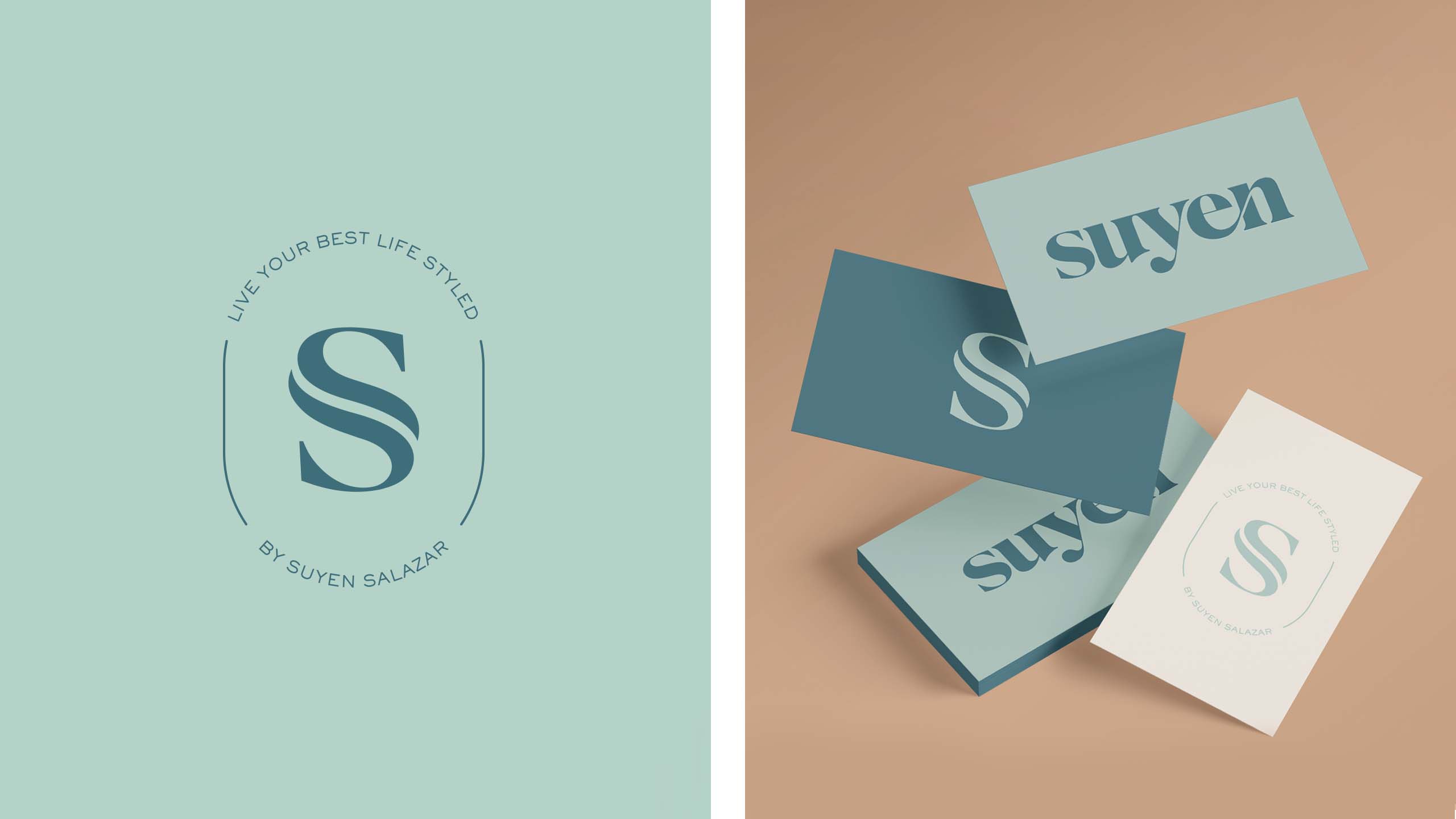 Elegrant S monogram and business card designs for hairstylist and brand Styled by Suyen
