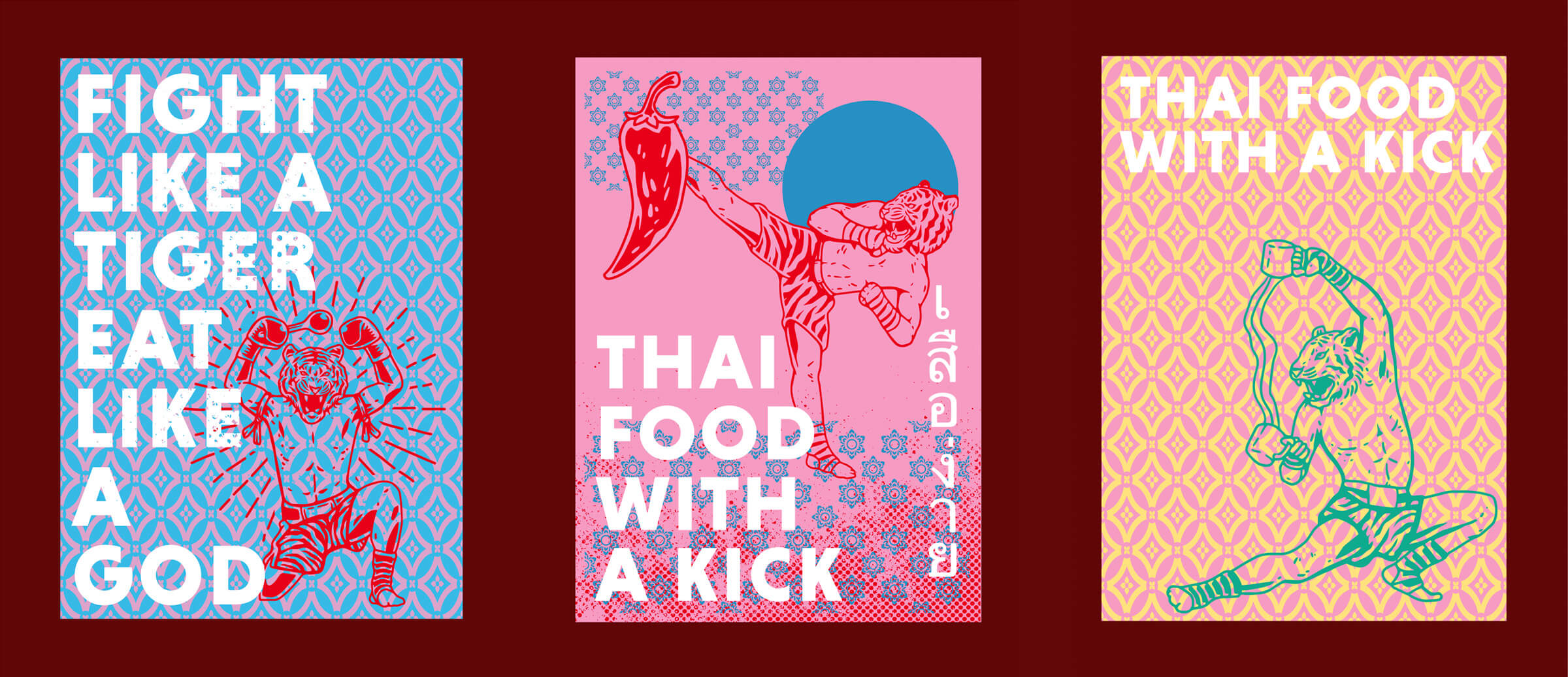 Street poster designs and tiger mascot for Thai food and beverage brand Easy Tiger