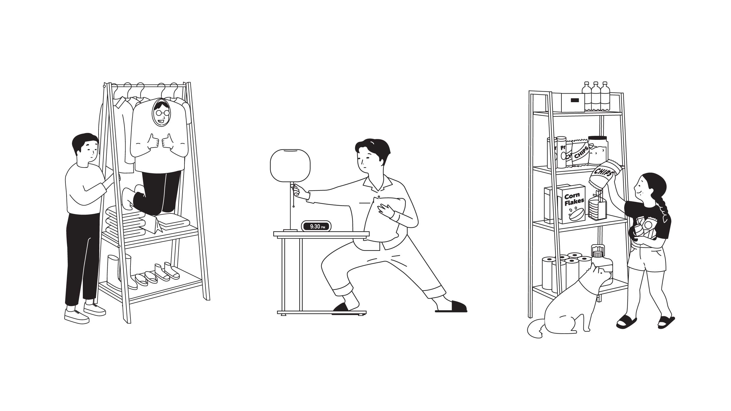 Fun and witty Japanese-inspired minimalist instructional illustrations for furniture brand Yori