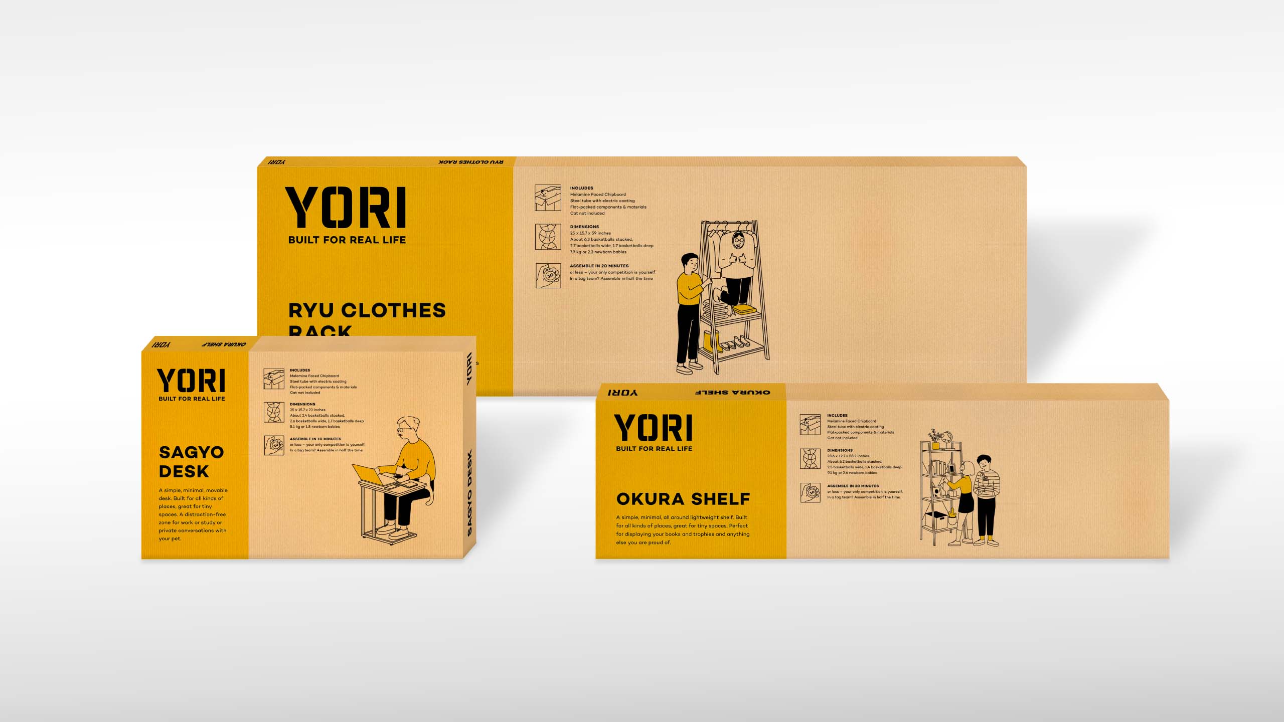 Furniture brand Yori's fun and witty Japanese-inspired illustrations applied on packaging details