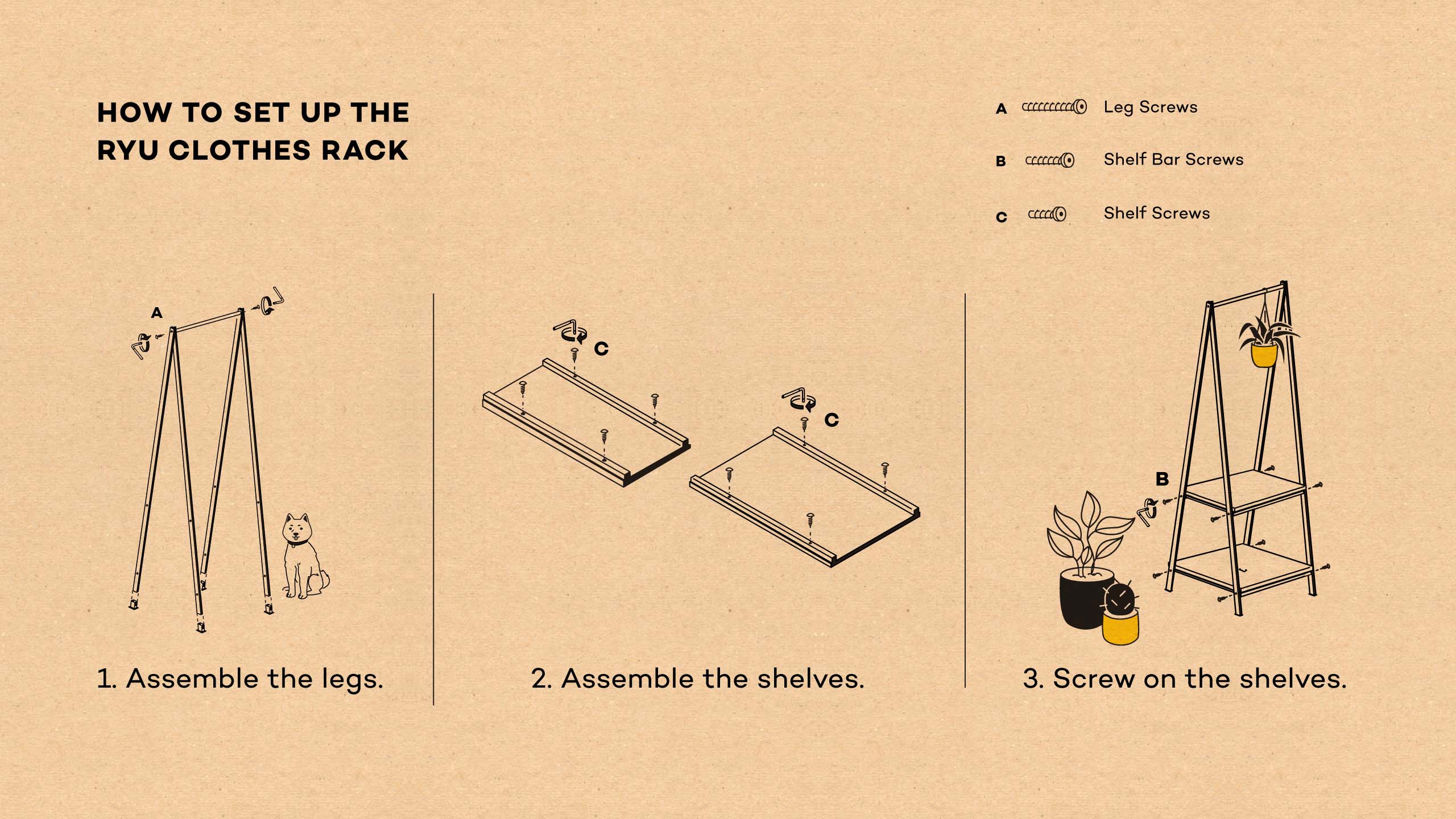 Japanese-inspired minimalist instructional illustrations for furniture brand Yori