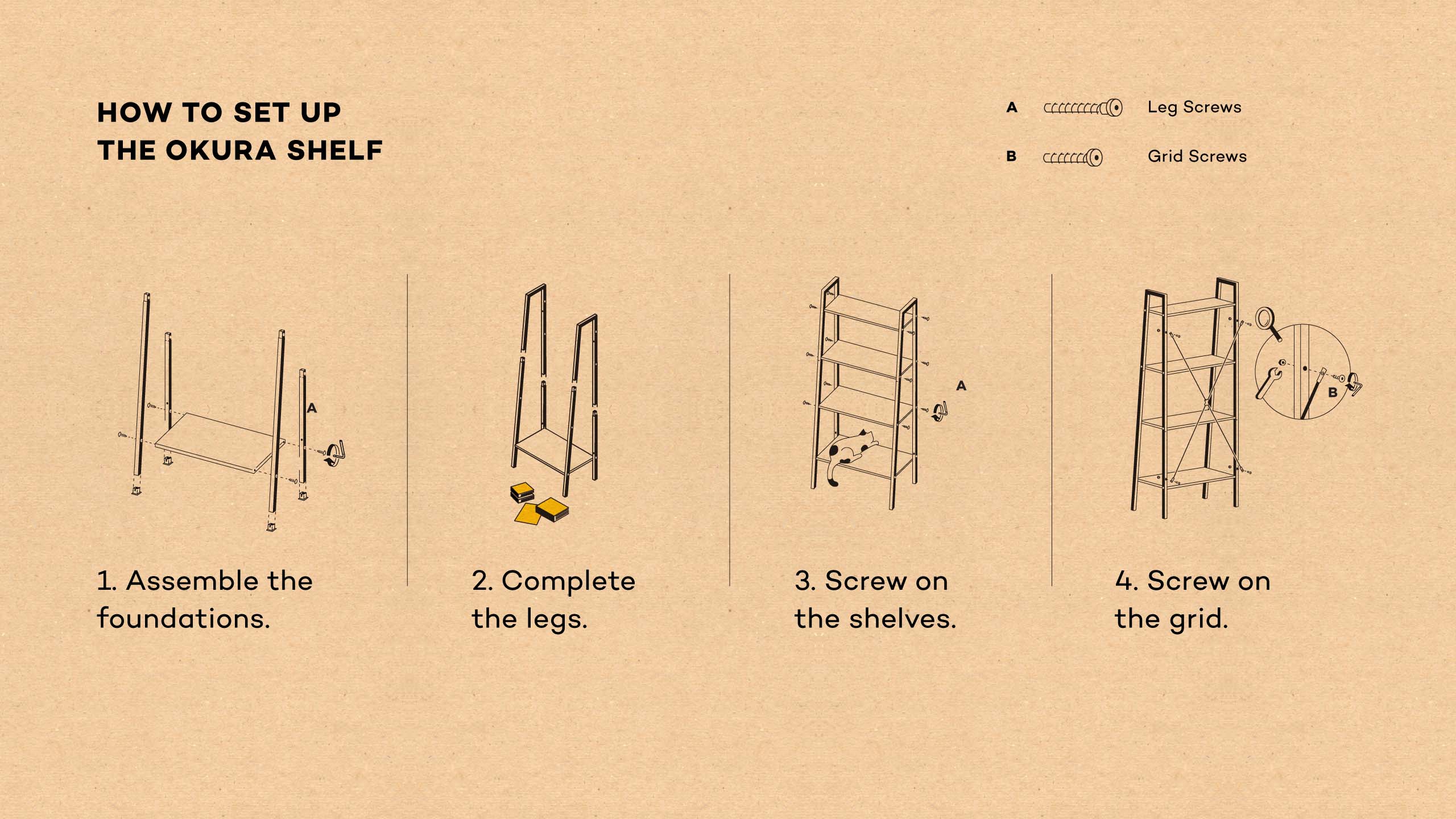 Japanese-inspired minimalist instructional illustrations for furniture brand Yori
