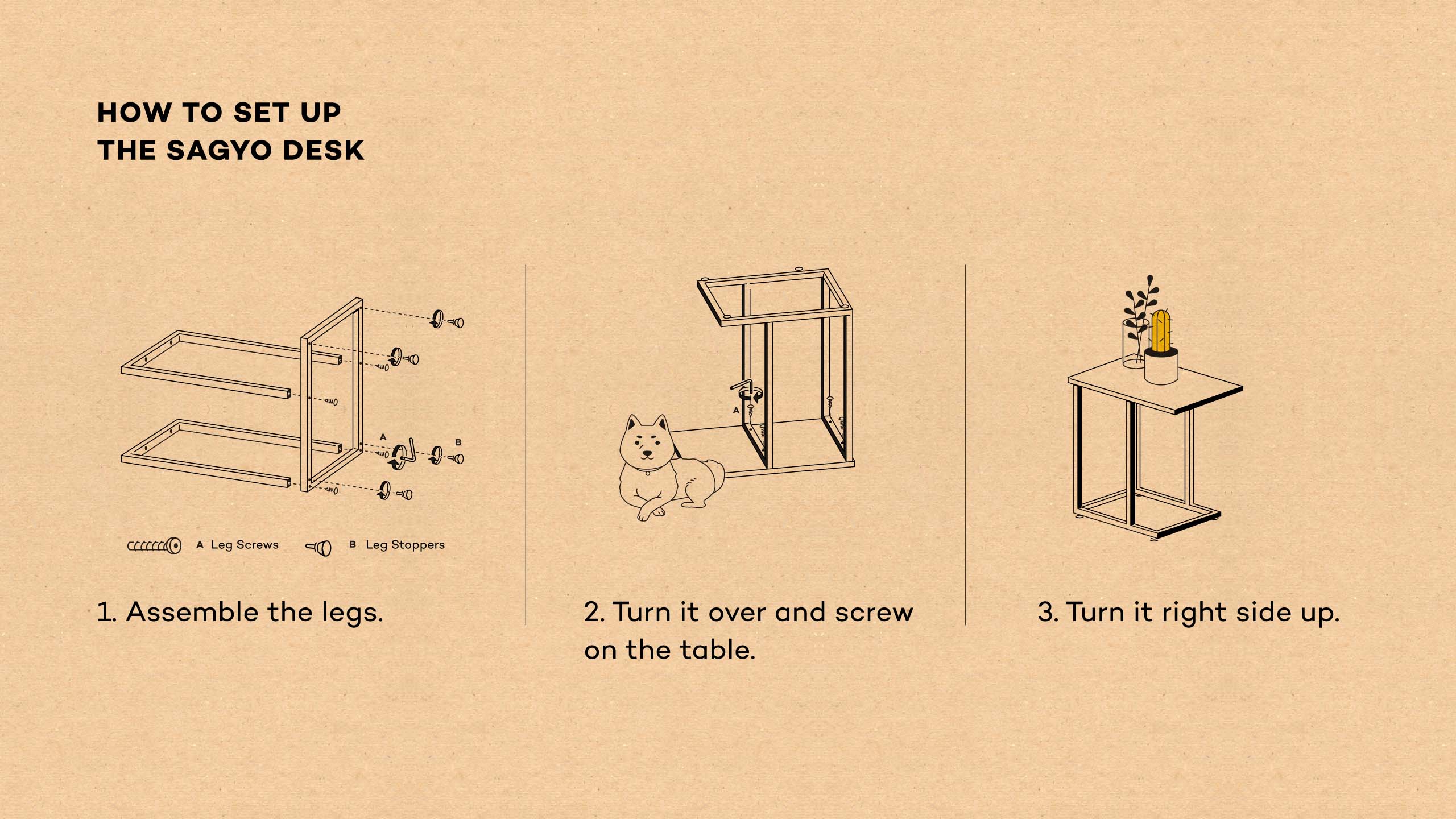 Japanese-inspired minimalist instructional illustrations for furniture brand Yori