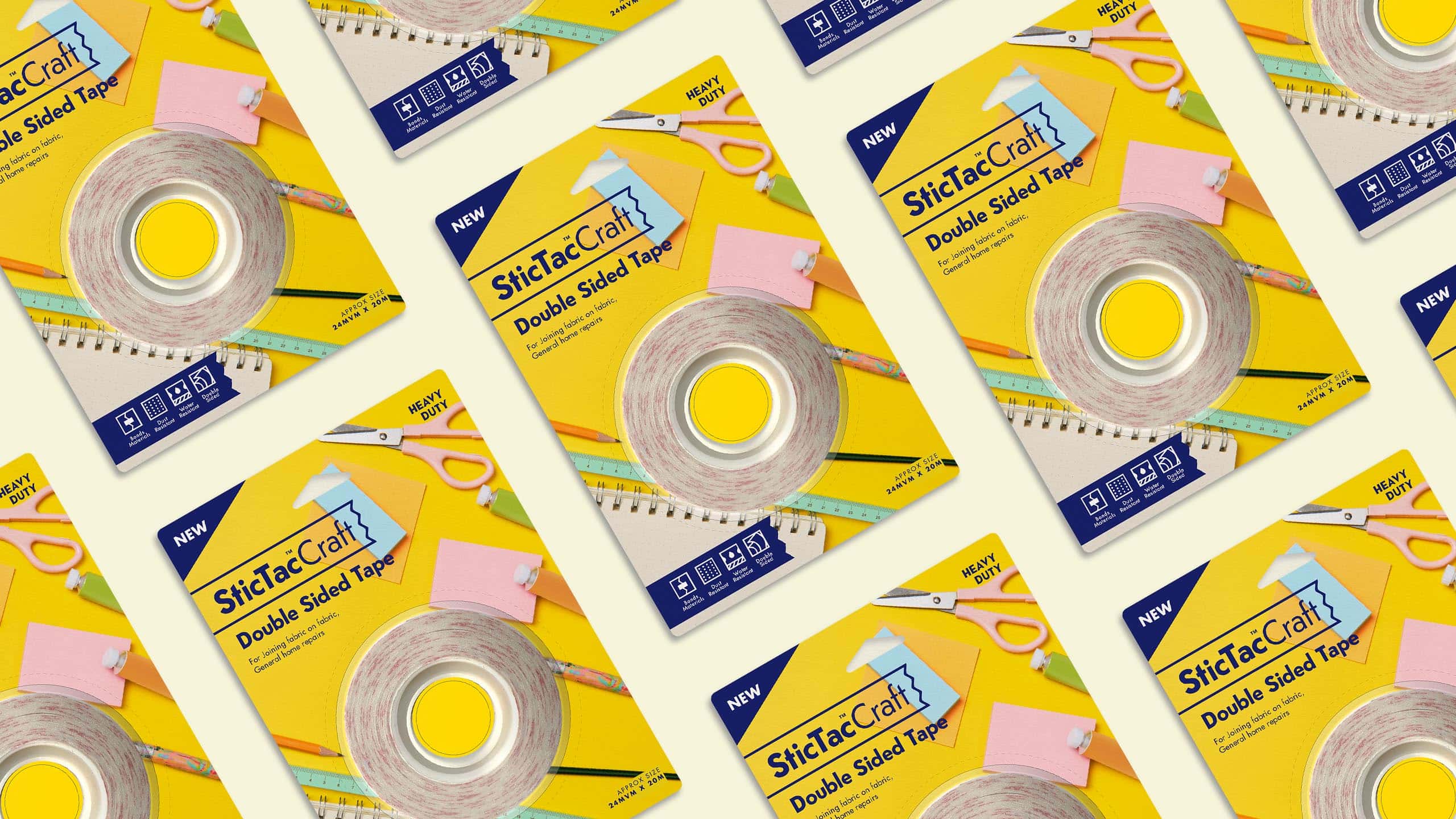 Packaging and product photos for SticTac Craft's double sided tape