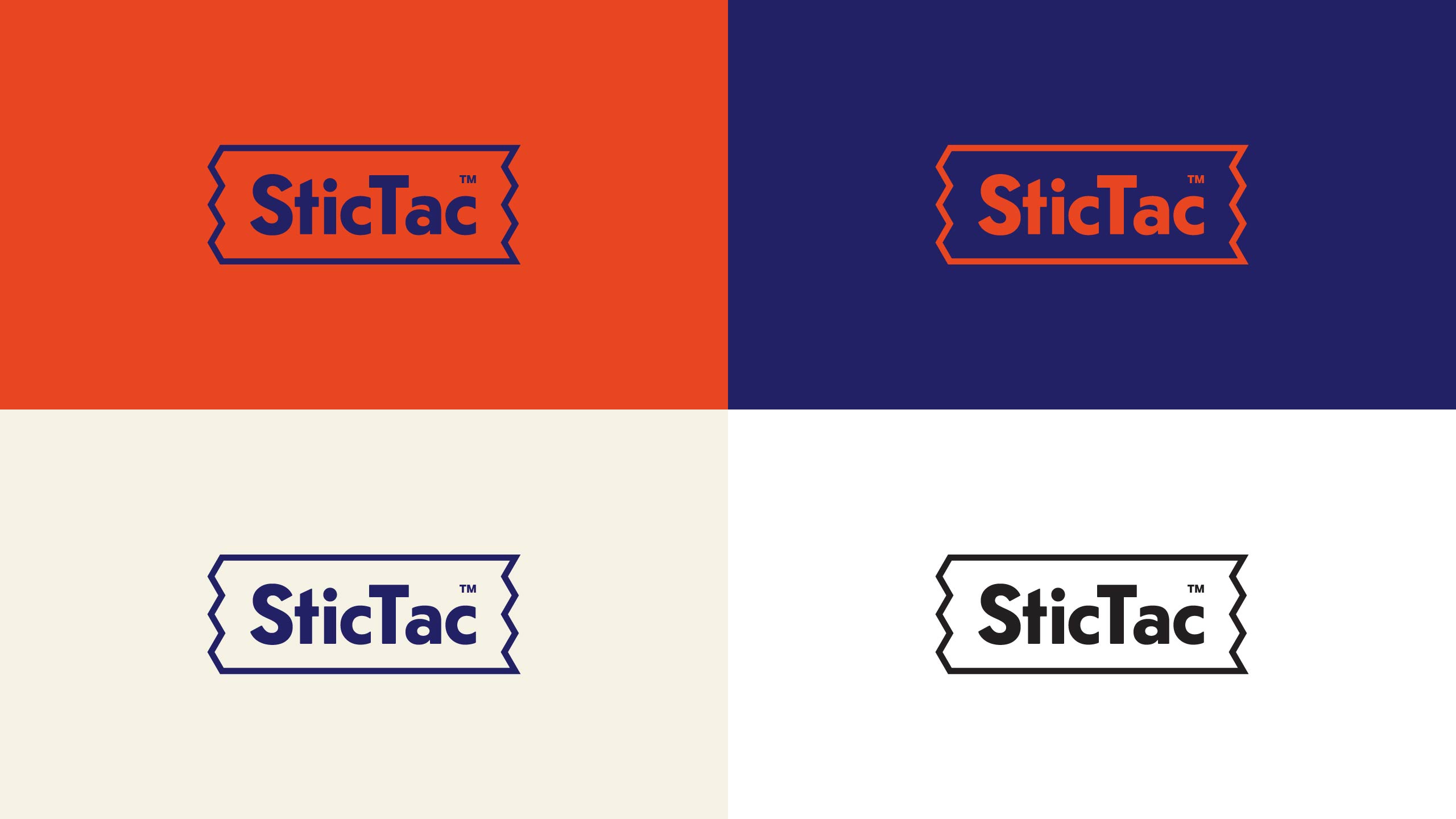 The SticTac logo uses a shape that looks like tape with torn edges in different colorways